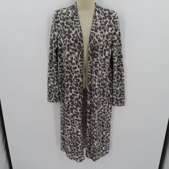 GUESS Womens Small Gray Fuzzy Leopard Animal Print Long Sleeve Open Front Duster - Picture 10 of 10